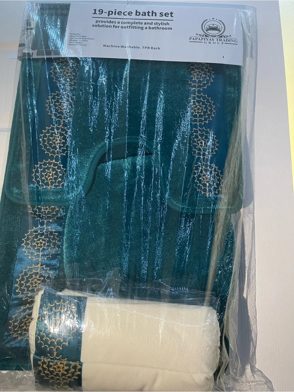 19-Piece Teal Bath Set with Gold Accents